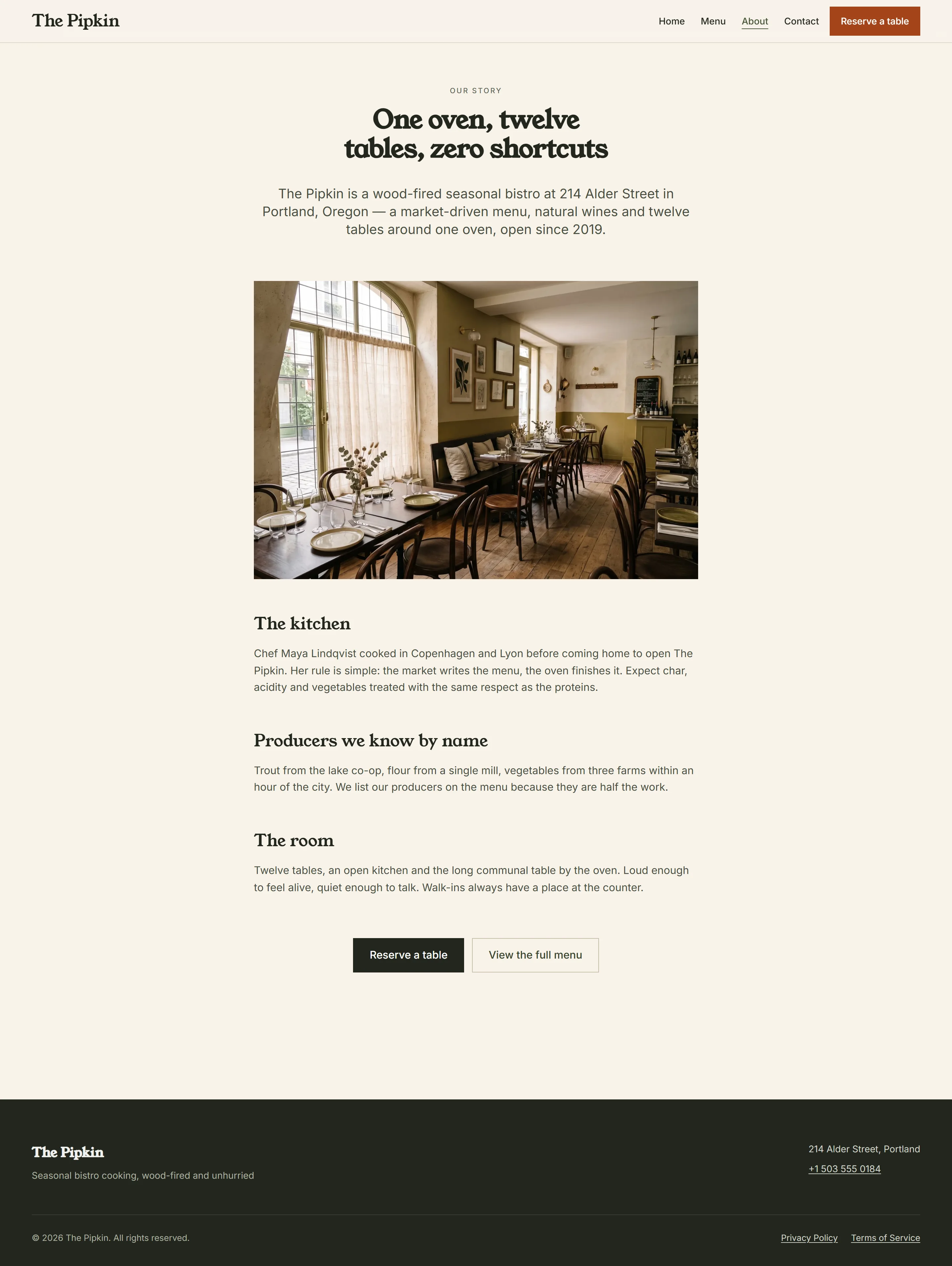 Bramley — About page on desktop, full-page render