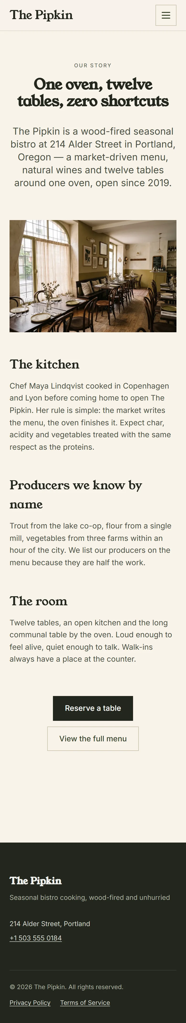 Bramley — About page on mobile, full-page render