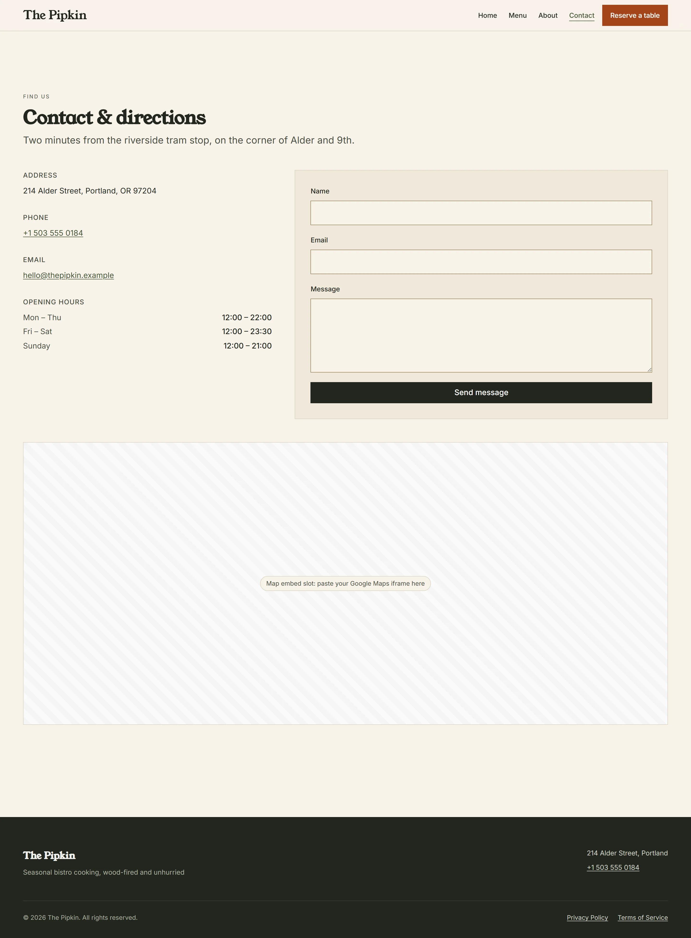 Bramley — Contact page on desktop, full-page render