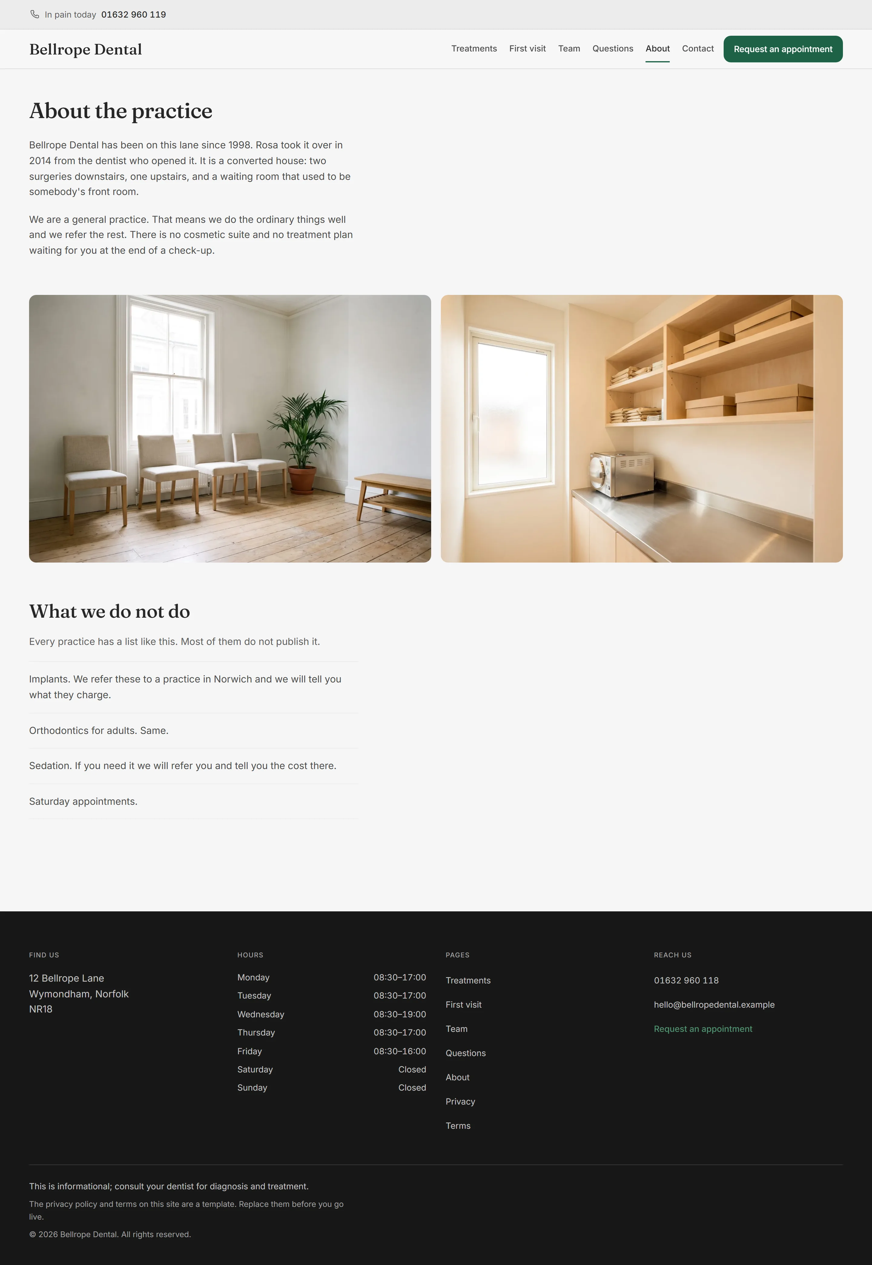Halwell — About page on desktop, full-page render
