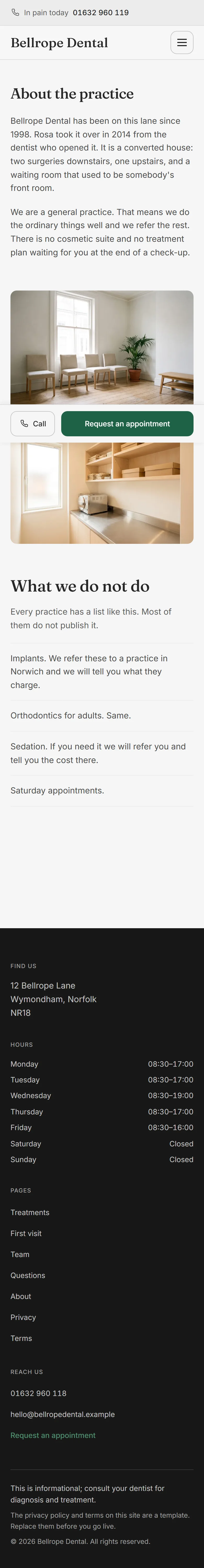 Halwell — About page on mobile, full-page render