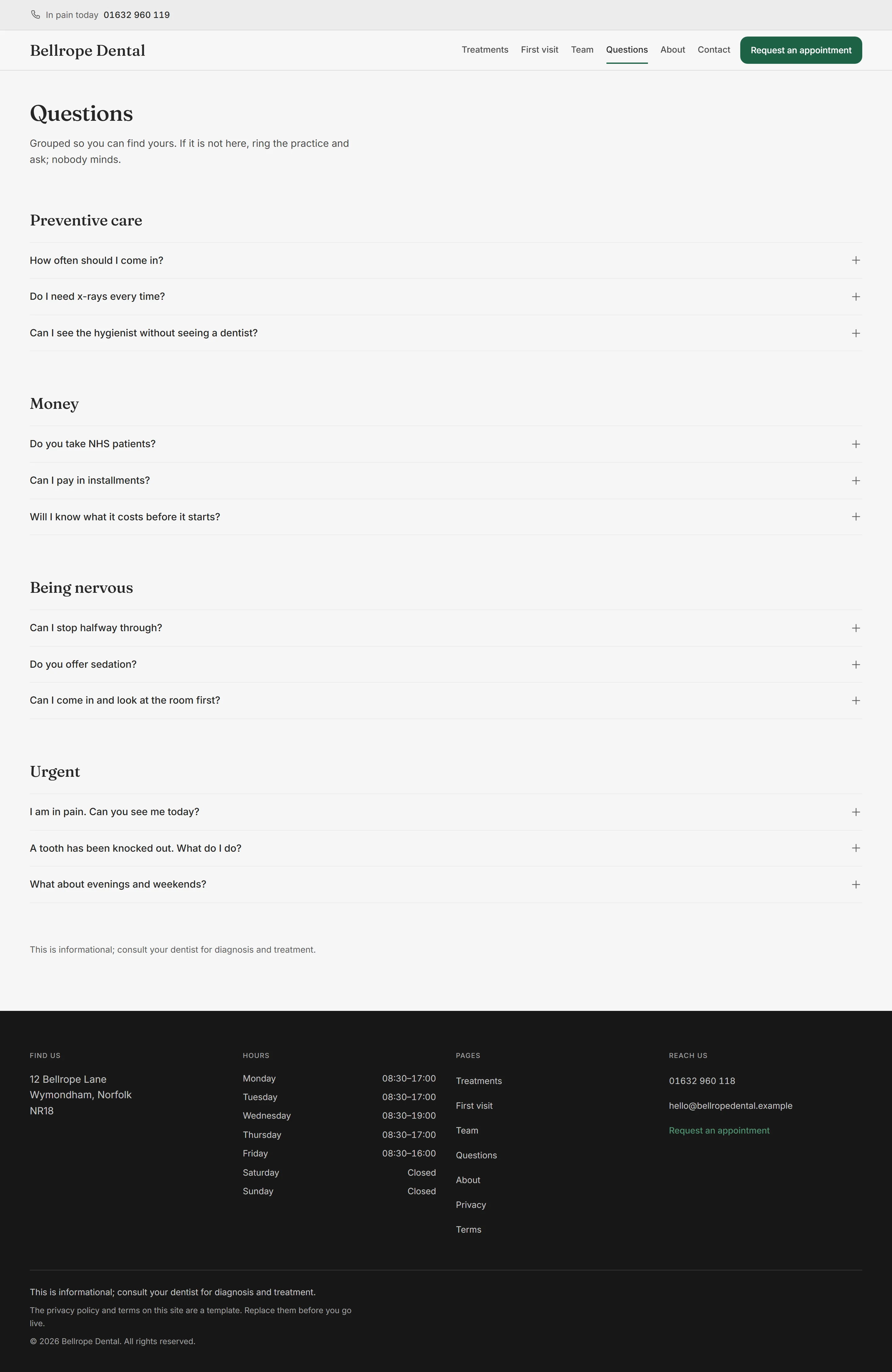 Halwell — FAQ page on desktop, full-page render