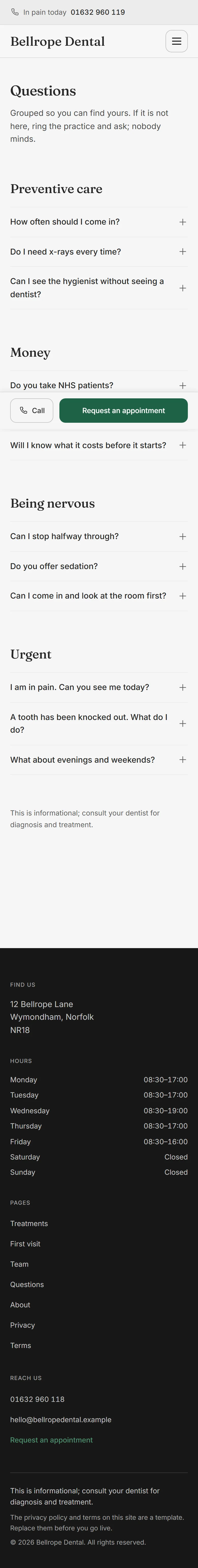 Halwell — FAQ page on mobile, full-page render
