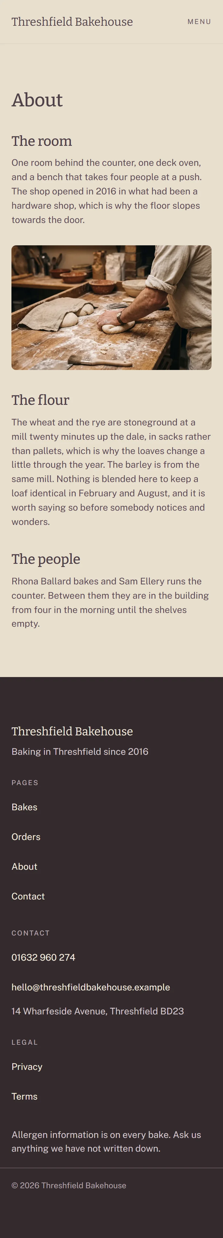 Hopperton — About page on mobile, full-page render
