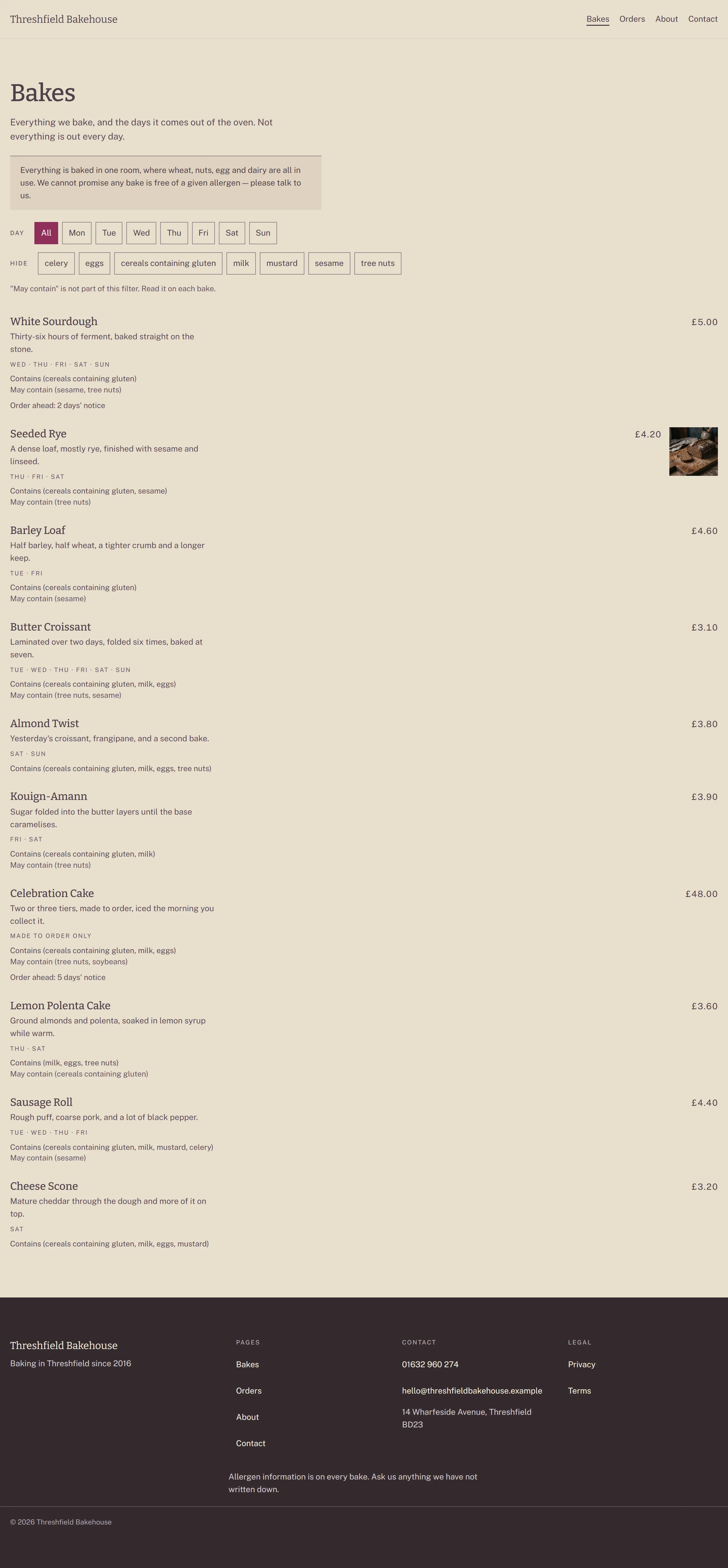Hopperton — Bakes page on desktop, full-page render