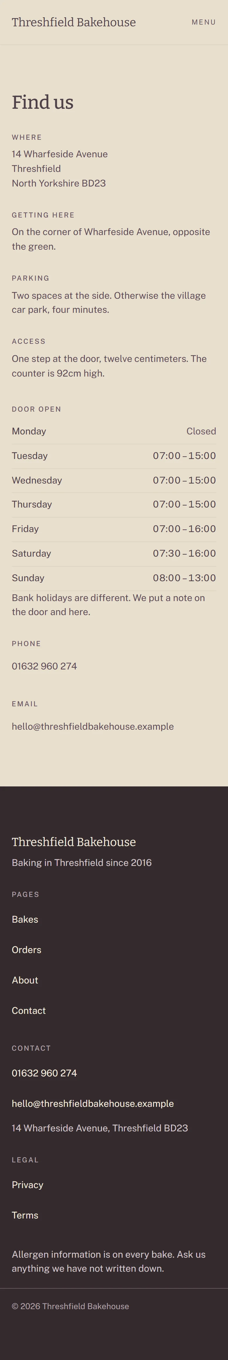 Hopperton — Contact page on mobile, full-page render