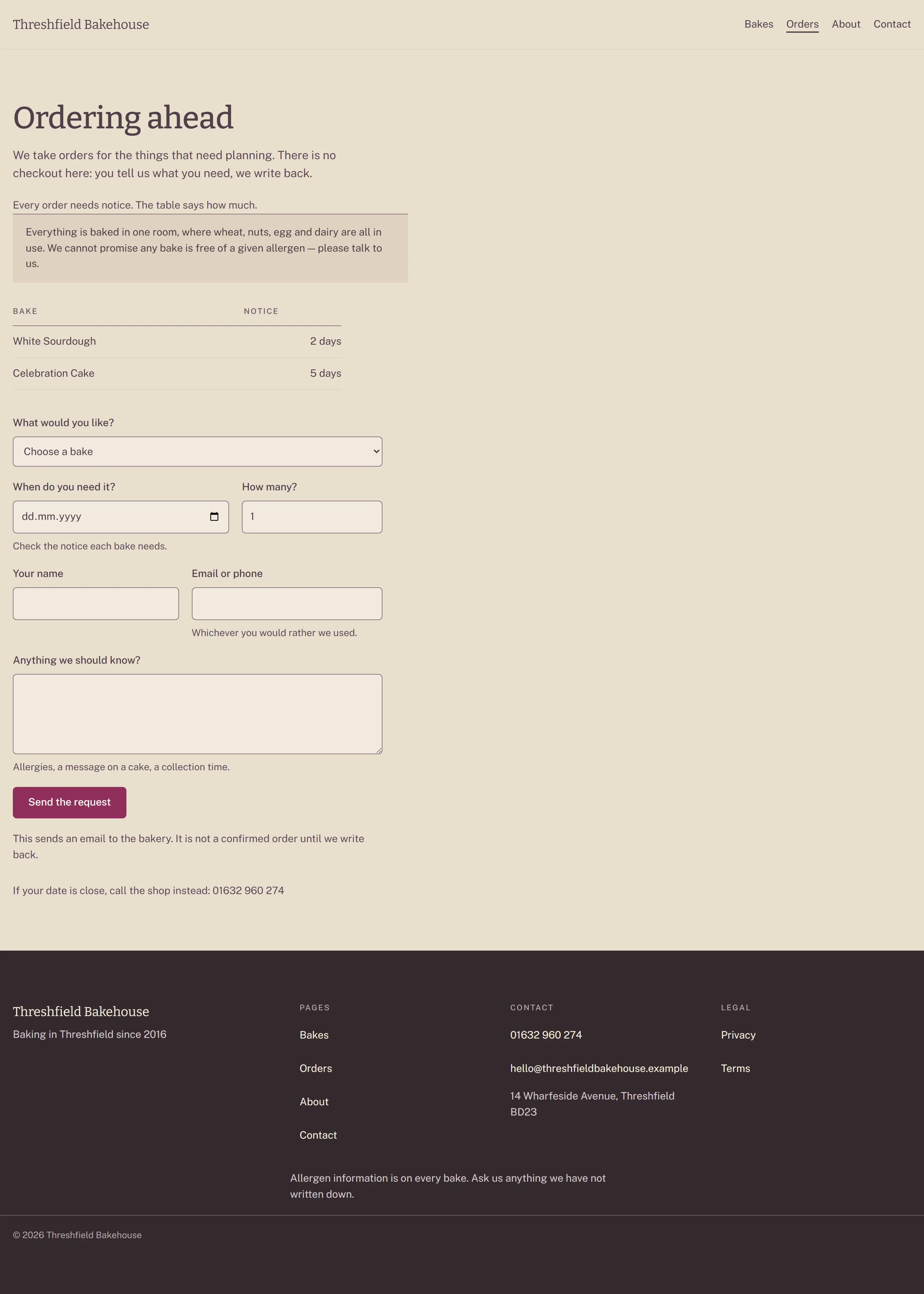 Hopperton — Orders page on desktop, full-page render