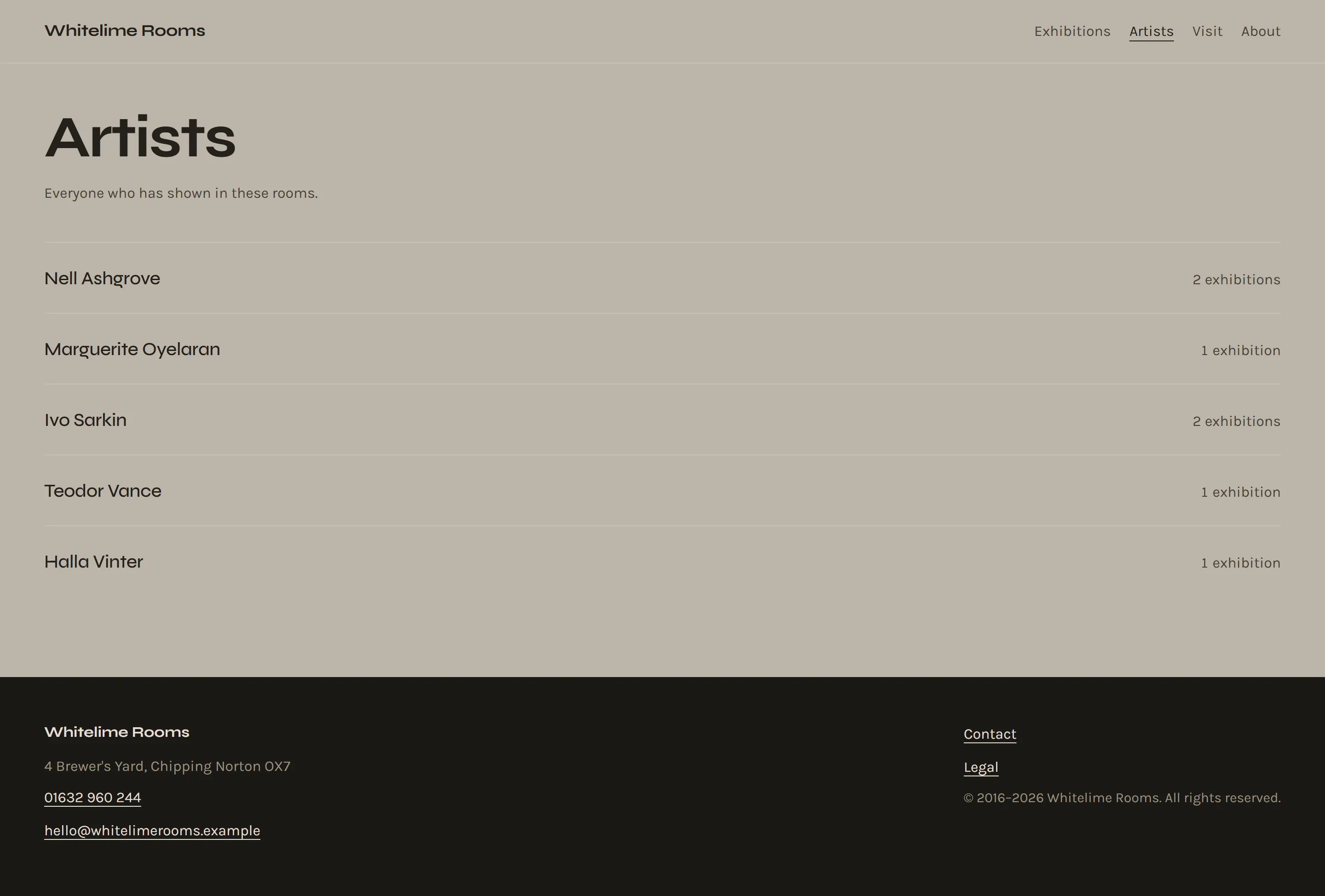 Hopton — Artists page on desktop, full-page render