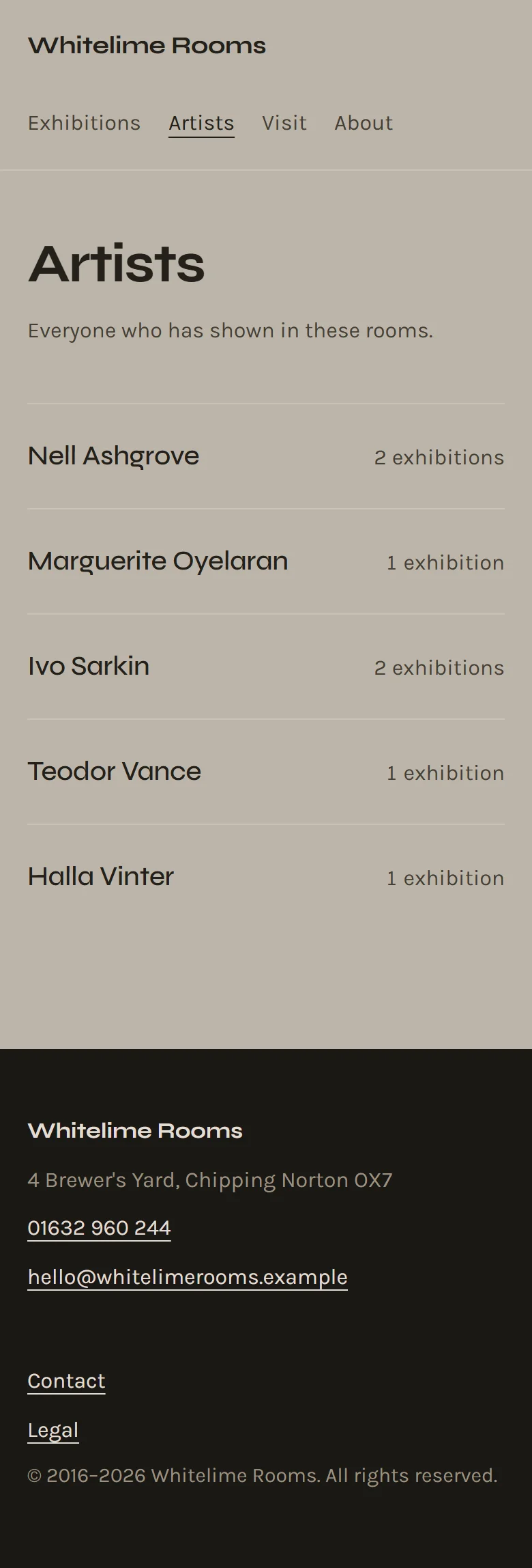 Hopton — Artists page on mobile, full-page render