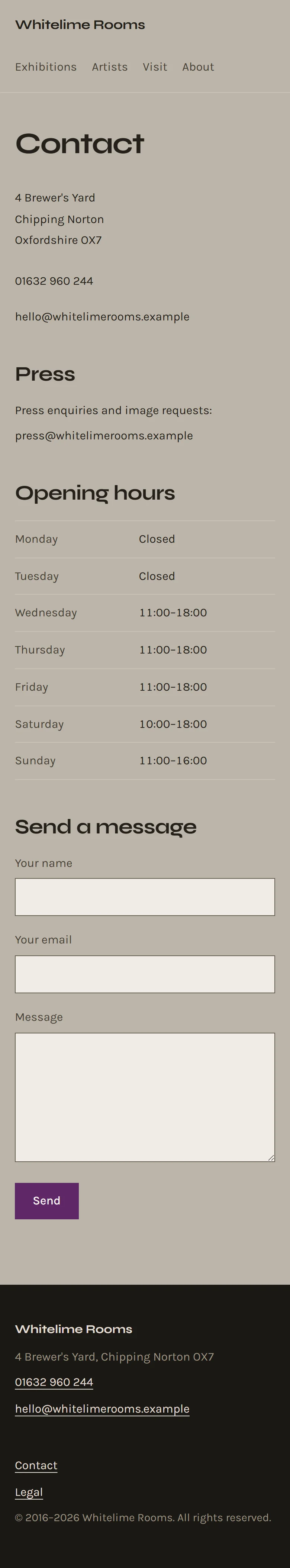 Hopton — Contact page on mobile, full-page render