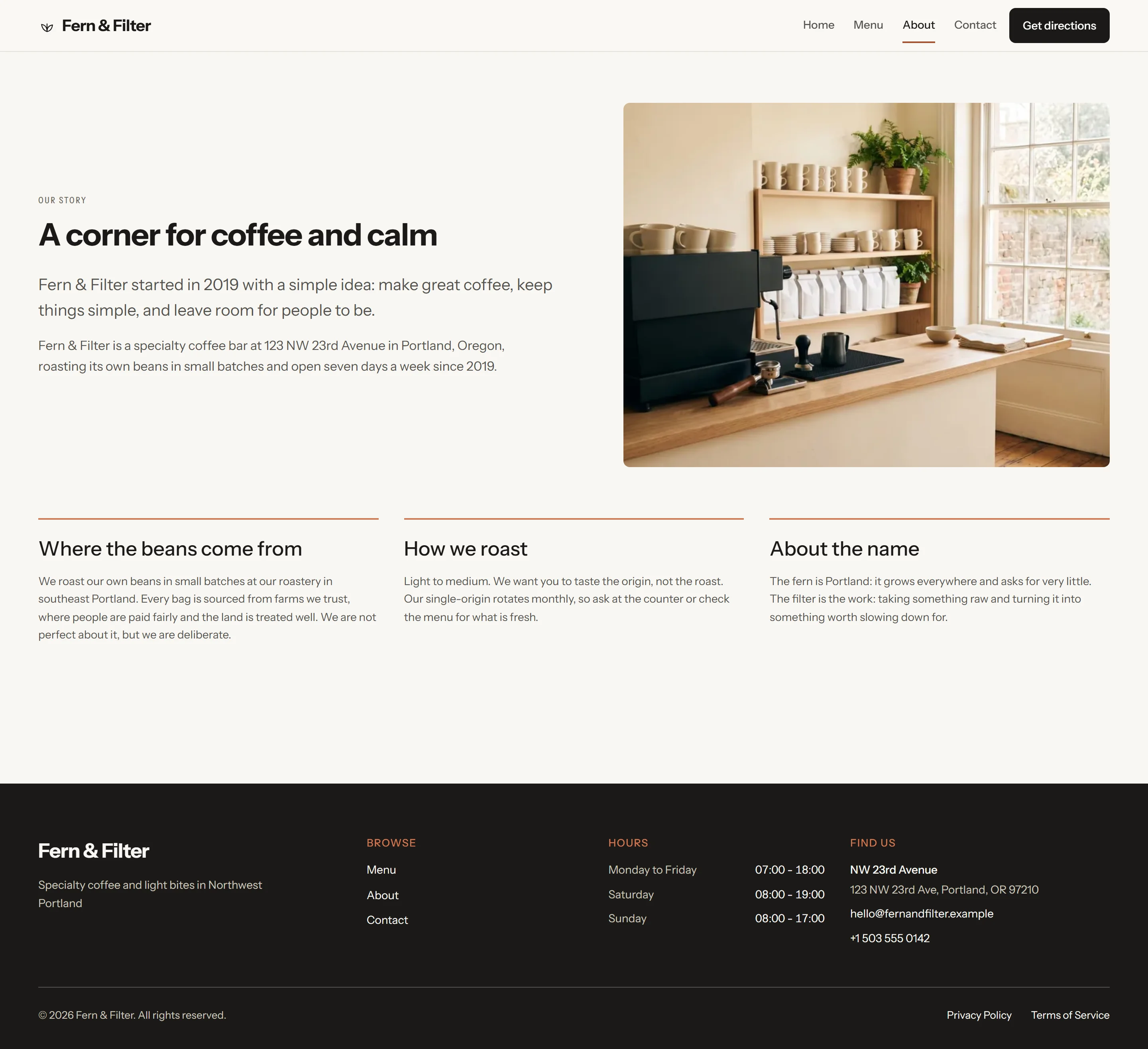 Larkin — About page on desktop, full-page render