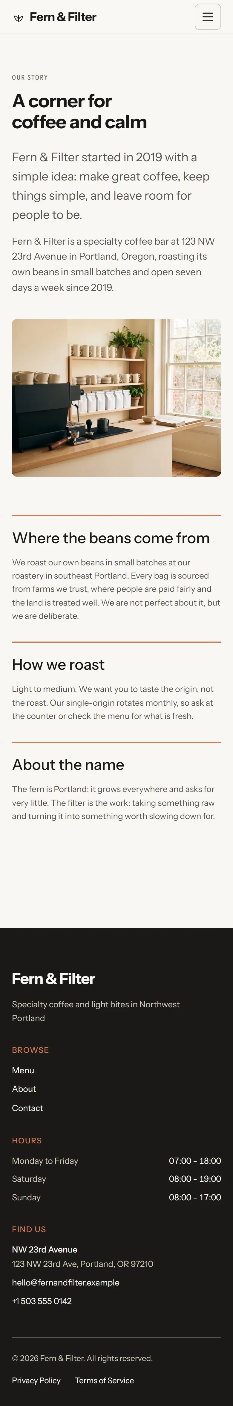 Larkin — About page on mobile, full-page render