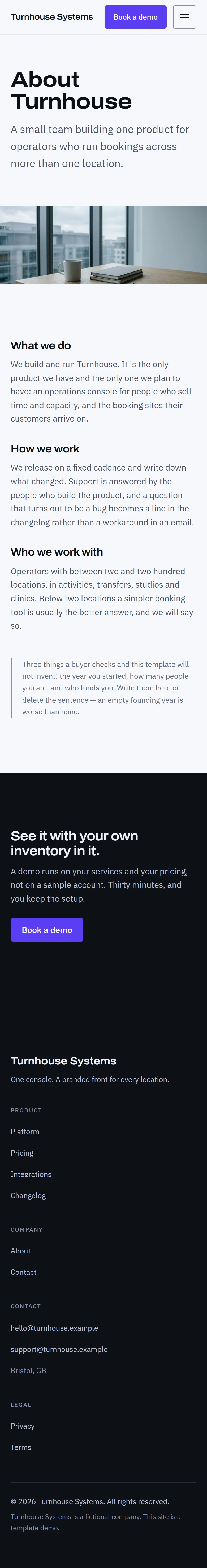 Meldon — About page on mobile, full-page render