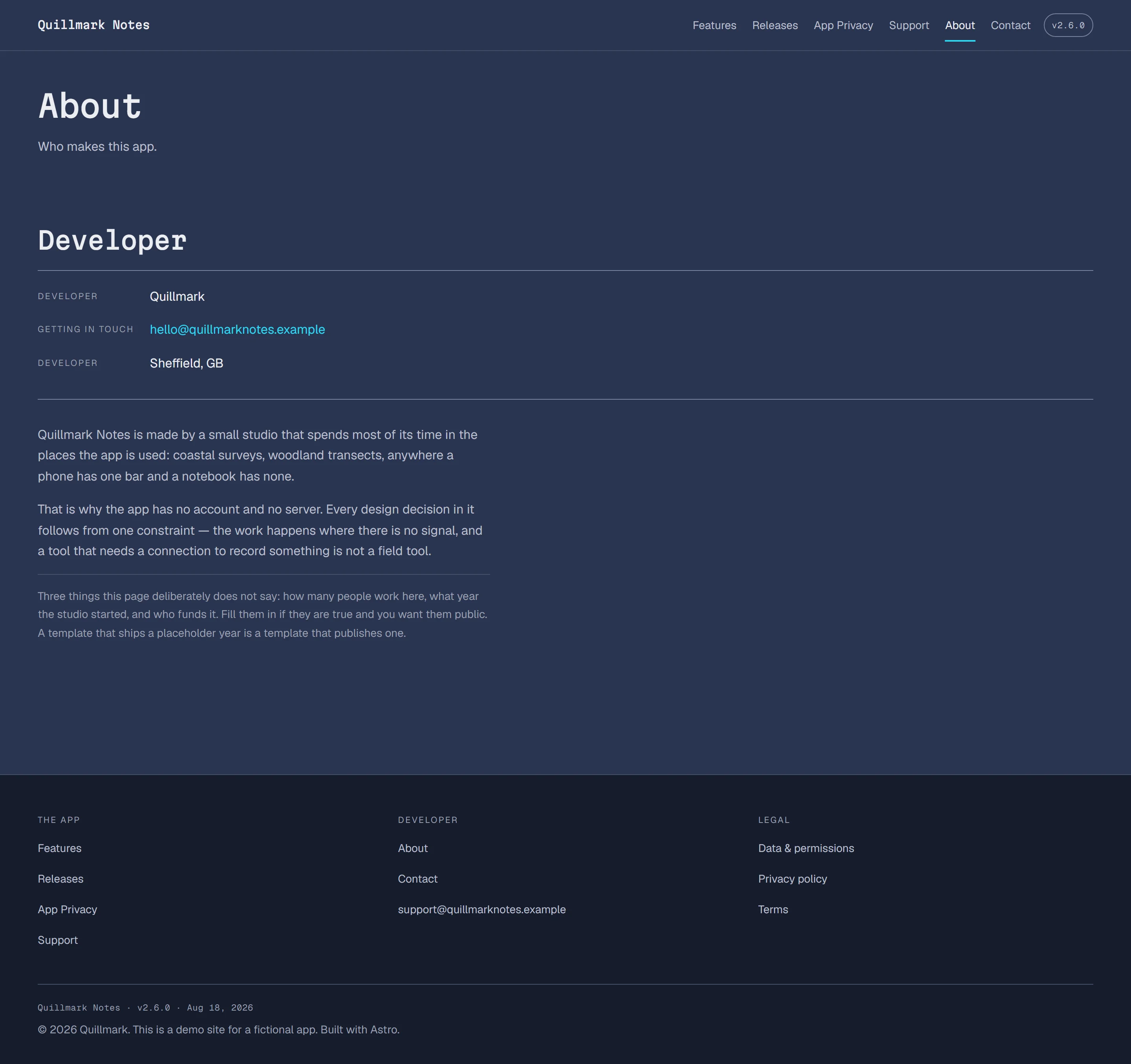 Wardlow — About page on desktop, full-page render