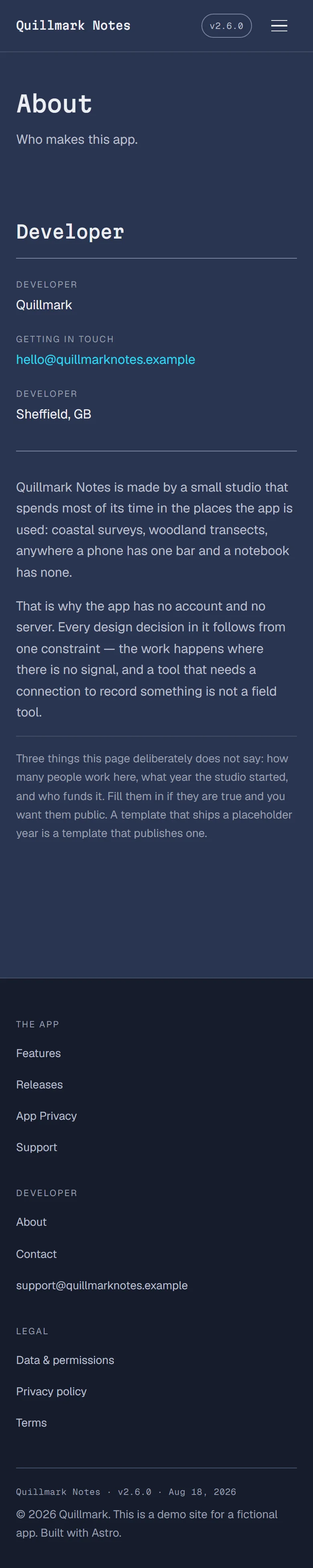 Wardlow — About page on mobile, full-page render