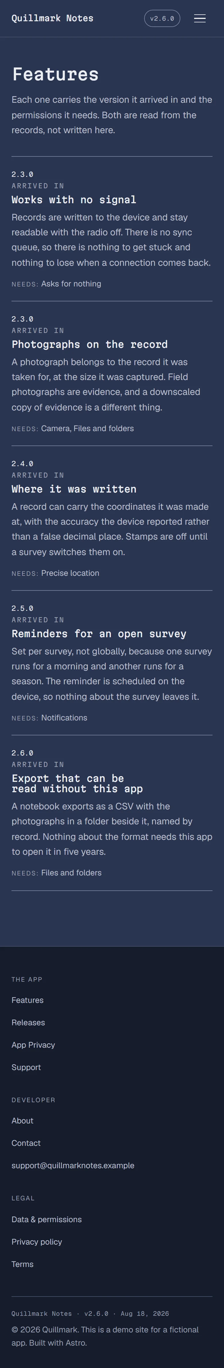 Wardlow — Features page on mobile, full-page render
