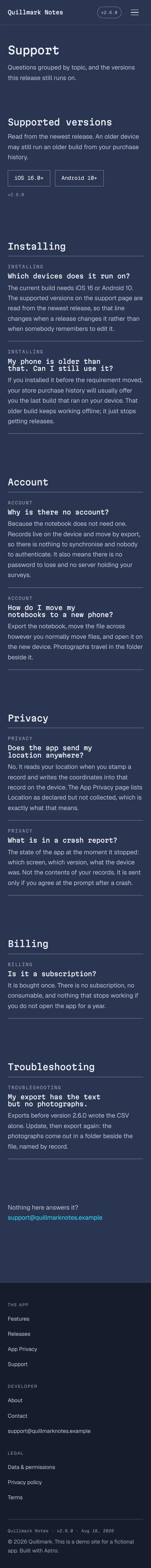 Wardlow — Support page on mobile, full-page render