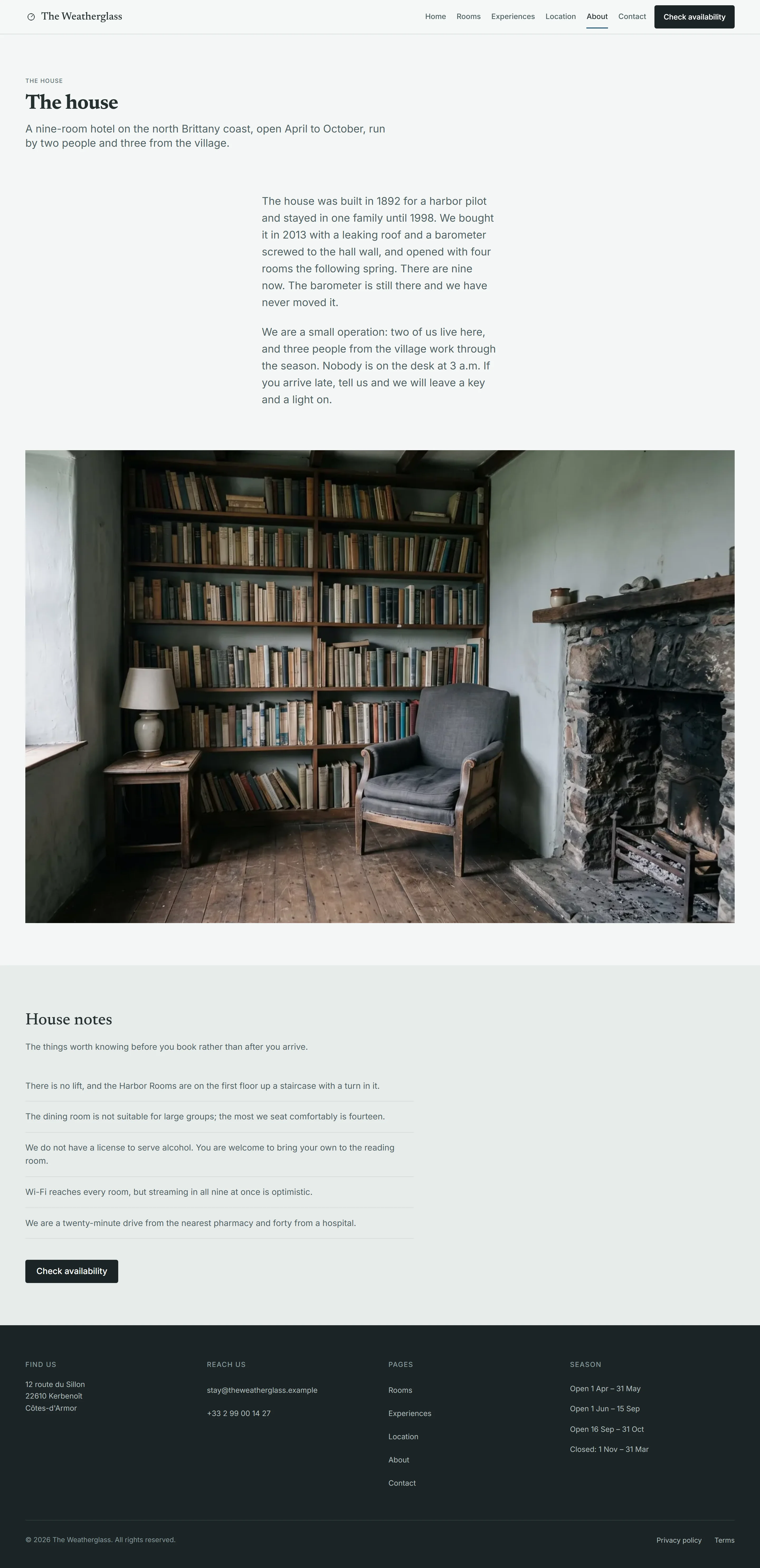 Wickmere — About page on desktop, full-page render