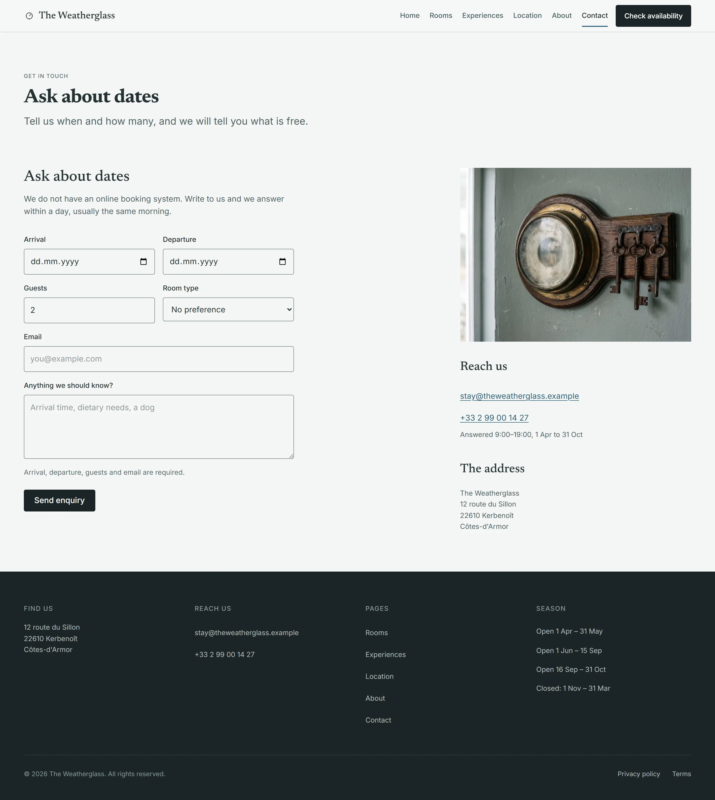 Wickmere — Contact page on desktop, full-page render