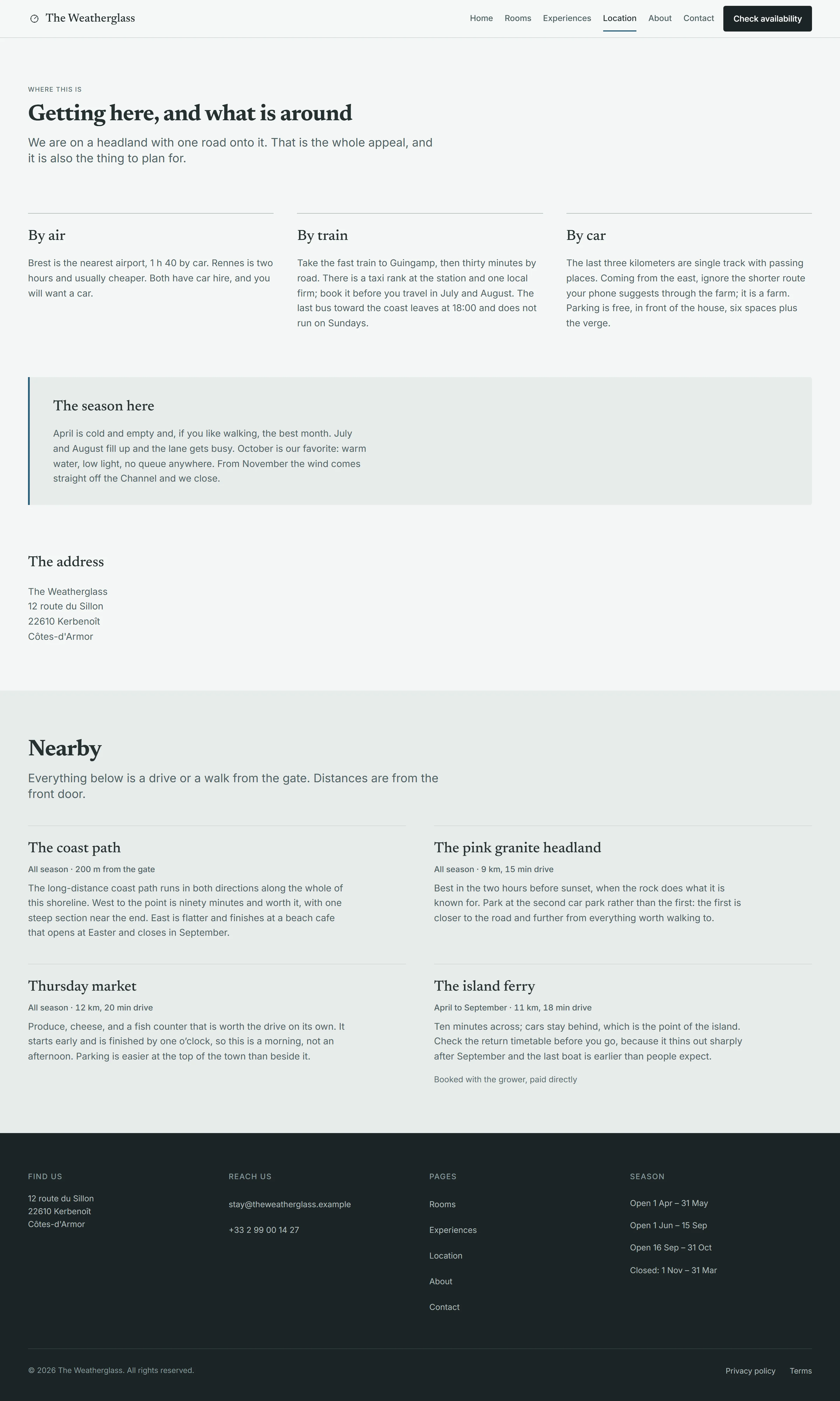 Wickmere — Location page on desktop, full-page render
